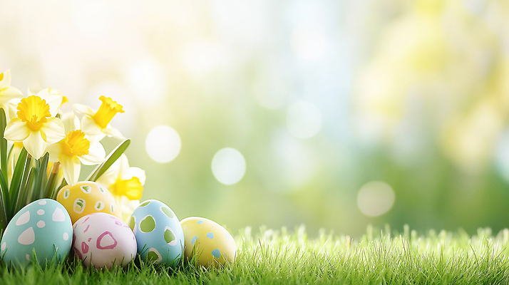 JPG 편집이미지 꽃 감정 컬러 자연 부활절 풍경 잔디 초원 장식 초록색 파란색 햇빛 노란색 계란 축제 봄 부활절계란 부활 수선화 이미지편집 AI일러스트 AI콘텐츠 식물 계절 기념일 태양 알 생태계 파일형식