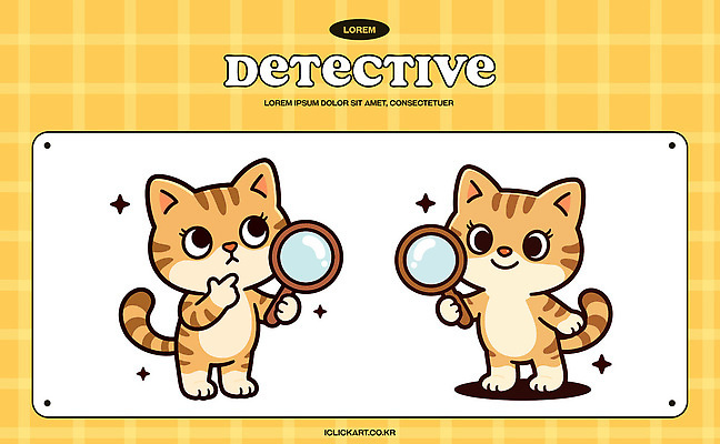 동물 캐릭터 얼굴 포즈 두마리 생각 일러스트 손가락 표정 장난감 귀여움 고양이 색칠 확대경 턱 탐정 일러캐릭터 AI파일 손 컨셉 2 포유류 신체부위 반려동물 파일형식 벡터