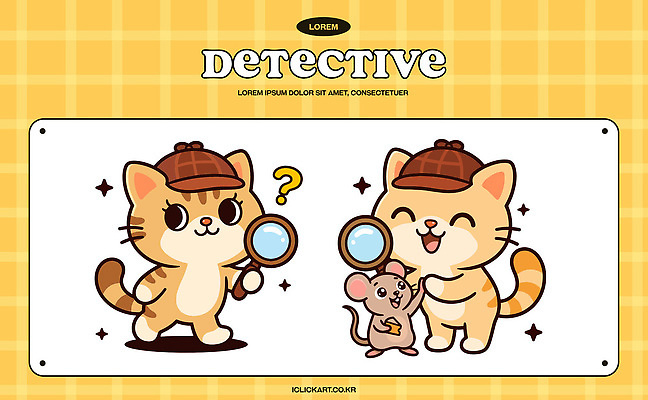 동물 캐릭터 디자인 컬러 일러스트 모션 상상 동화 이야기 친구 귀여움 고양이 원화 쥐 즐거움 그림 확대경 탐정 역할 일러캐릭터 AI파일 감정 컨셉 돈 포유류 관계 반려동물 설치류 파일형식 벡터