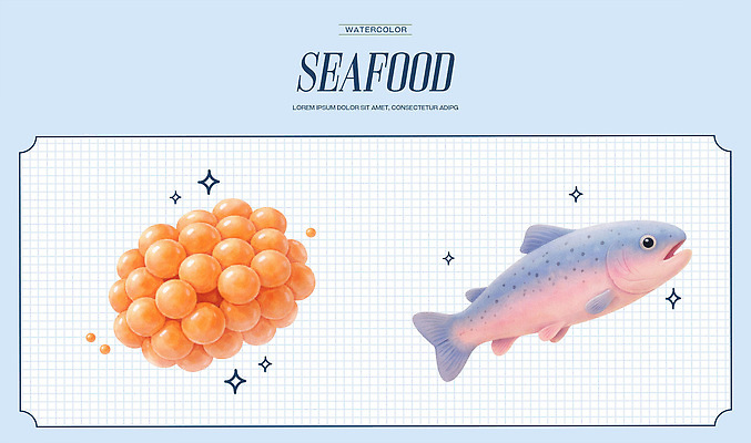 PSD 디자인 예술 음식 바다 과학 일러스트 재료 수채화 건강 어류 요리 회 신선 해산물 단백질 식자재 연어알 미각 국내일러스트 알 수중동물 감각 영양소 파일형식
