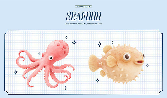 PSD 예술 바다 일러스트 수채화 생물 연체동물 어류 수중 수중동물 복어 수조 해산물 그림 문어 색감 식민지 국내일러스트 동물 무척추동물 파일형식