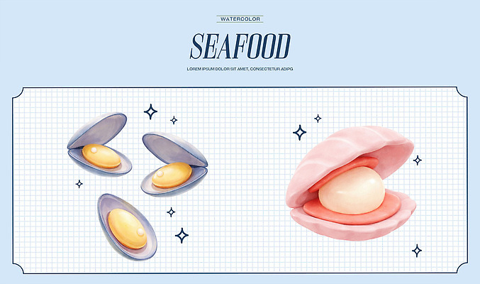 PSD 디자인 예술 음식 바다 컬러 일러스트 자연 조개 수채화 어류 요리 해변 그래픽 굴 해산물 그림 국내일러스트 어패류 수중동물 생태계 파일형식