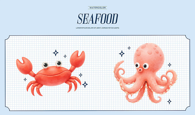 PSD 동물 바다 컬러 백그라운드 일러스트 수채화 생물 파란색 수중 줄무늬 게 해산물 오징어 그림 문어 국내일러스트 무늬 연체동물 갑각류 수중동물 파일형식