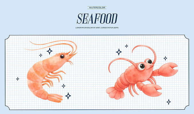 PSD 예술 음식 바다 일러스트 수채화 새우 생물 어업 요리 수중동물 해물요리 가재 수조 해산물 그림 국내일러스트 동물 산업 갑각류 파일형식