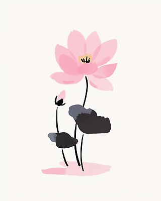 JPG 식물 꽃 줄기 분홍색 컬러 잎 일러스트 자연 생명 연꽃 일상 여름 평화 공연 수중식물 연습 그림 뷰티풀 국내일러스트 AI일러스트 AI콘텐츠 계절 컨셉 이벤트 라이프 생태계 파일형식