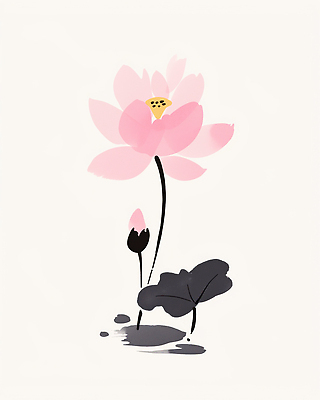 JPG 식물 꽃 줄기 분홍색 컬러 잎 일러스트 자연 생명 연꽃 여름 성장 연못 수면 수중식물 연습 연잎 그림 봉오리 뷰티풀 국내일러스트 AI일러스트 AI콘텐츠 계절 물 생태계 파일형식