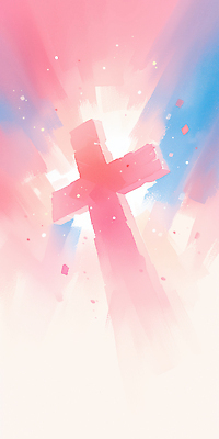 JPG 모양 디자인 감정 기독교 종교 예술 상징 분홍색 컬러 백그라운드 십자가 일러스트 밝음 그래픽 빨간색 파란색 빛 표현 중앙 국내일러스트 AI일러스트 AI콘텐츠 파일형식