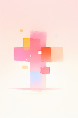 JPG 모양 디자인 기독교 분홍색 컬러 백그라운드 십자가 일러스트 미술 사람 공간 표현 감각 그림 작품 정사각형 조화 구성 색채 창의성 창작 국내일러스트 AI일러스트 AI콘텐츠 도형 종교 문화예술 파일형식