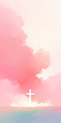 JPG 기독교 종교 예술 상징 분홍색 컬러 하늘색 백그라운드 십자가 일러스트 자연 하늘 추상 풍경 빨간색 흰색 기도 표현 극복 국내일러스트 AI일러스트 AI콘텐츠 무늬 파란색 생태계 파일형식