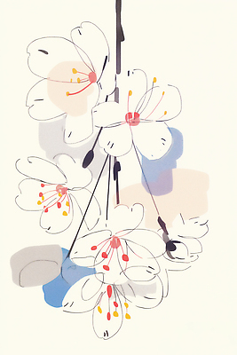 JPG 식물 디자인 꽃잎 꽃 예술 컬러 백그라운드 일러스트 자연 수채화 벚꽃 그림 감성 조화 단순화된 뷰티풀 창의성 국내일러스트 AI일러스트 AI콘텐츠 컨셉 생태계 파일형식