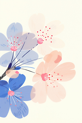 JPG 모양 식물 디자인 꽃 예술 분홍색 컬러 백그라운드 일러스트 자연 장식 파란색 벚꽃 크기 그림 손그림 채색 뷰티풀 창의력 국내일러스트 AI일러스트 AI콘텐츠 미술 생태계 파일형식