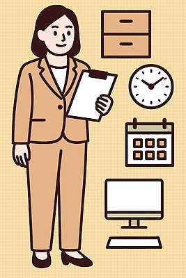 직업 여자 시계 일러스트 회의 직장 컴퓨터 사무실 환경 달력 시간 업무 작업 사무 조직 계획 직원 준비 문서 경영 국내일러스트 AI파일 컨셉 회사 비즈니스 사람 전자제품 파일형식 벡터