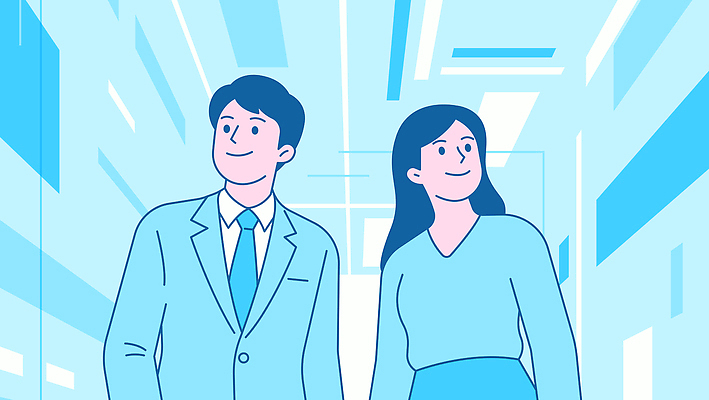 디자인 여자 남자 일러스트 비즈니스 모션 협력 직장 대화 웃음 여러명 청년 친구 사무실 걷기 환경 작업 사무 직장인 복도 모던 국내일러스트 AI파일 직업 다수 회사 관계 표정 말하기 사람 성인 업무 파일형식 벡터