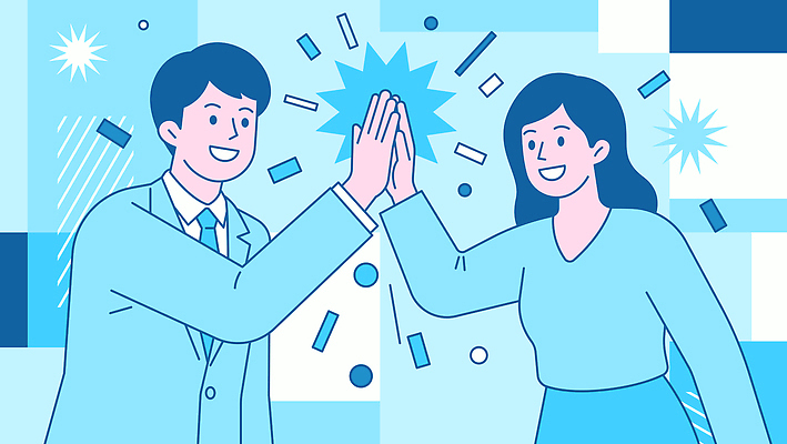 모양 도형 손 여자 남자 컬러 백그라운드 일러스트 비즈니스 응원 모션 성공 협력 사람 기쁨 표현 직장인 즐거움 하이파이브 맞대기 긍정적 화기애애 상호작용 국내일러스트 AI파일 직업 감정 컨셉 손짓 신체부위 파일형식 벡터