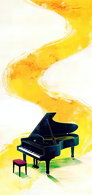 JPG 디자인 감정 예술 선 음악 백그라운드 의자 일러스트 수채화 실내 노란색 검은색 표현 피아노 그림 색감 정물화 국내일러스트 AI일러스트 AI콘텐츠 컬러 가구 문화예술 내부 건반악기 파일형식