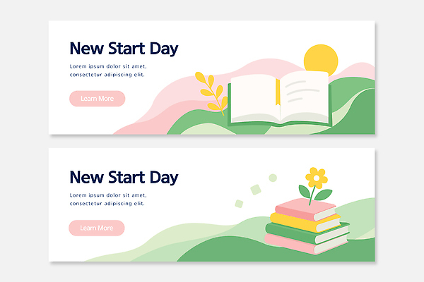 템플릿 디자인 배너 배너템플릿 가로배너 꽃 컬러 백그라운드 패턴 그래픽 책 학습 세트 햇빛 현수막 칼날 읽기 신학기 AI파일 식물 교육 무늬 모션 가로 태양 파일형식 벡터