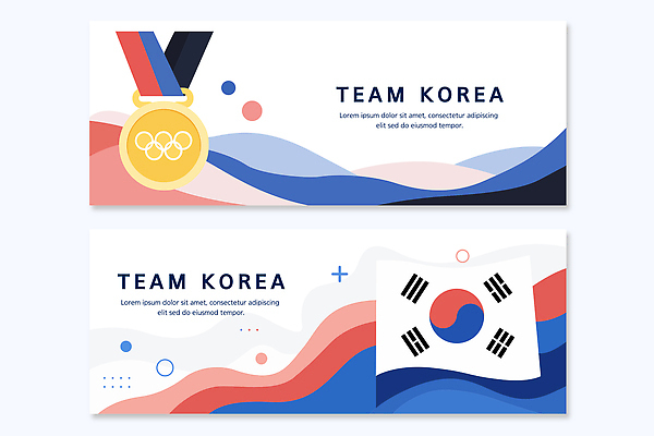 템플릿 배너 아시아 스포츠 컬러 올림픽 가로 세트 최고 국기 메달 상_상패 파일형식 벡터 한국 협력 태극기 디자인 금메달 상징 회색 파란색 빨간색 선 배너템플릿 AI파일 우승 동계올림픽 현수막 배너세트 가로배너