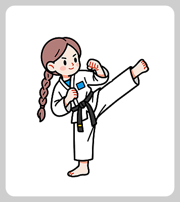 손 어린이 스포츠 포즈 일러스트 발 기술 도복 소녀 운동 주먹 무도 킥 체육 연습 태권도 국내일러스트 AI파일 옷 여자 모션 건강 사람 신체부위 격투기 파일형식 벡터