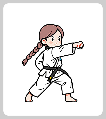 손 스포츠 포즈 일러스트 발 기술 소녀 운동 힘 주먹 자신감 복도 집중 연습 태권도 검은띠 리듬 국내일러스트 AI파일 여자 감정 어린이 스포츠용품 컨셉 모션 건강 신체부위 격투기 끈 파일형식 벡터