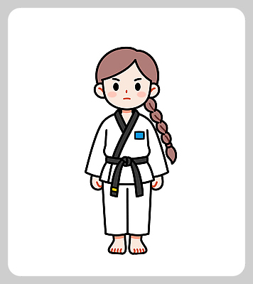 교육 어린이 스포츠 포즈 일러스트 땋은머리 기술 표정 운동 격투기 연습 태권도 유도 검은띠 강습 사범 국내일러스트 AI파일 헤어스타일 스포츠용품 건강 사람 끈 파일형식 벡터