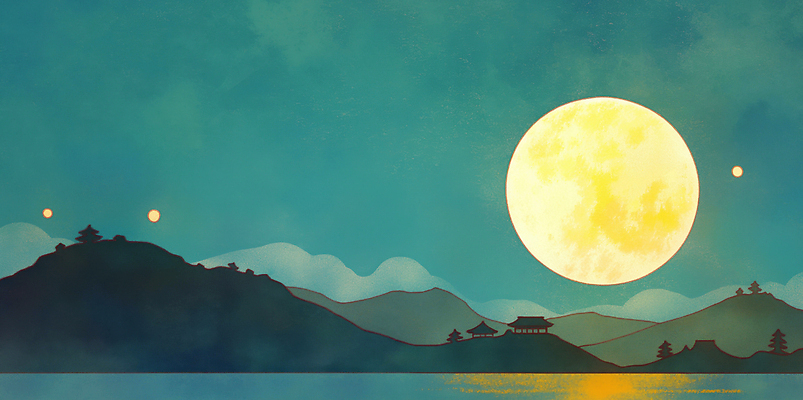 자연요소 식물 계절 명절 컨셉 하늘 건물 달 야간 생태계 파일형식 AI콘텐츠 산 주택 별 달빛 자연 풍경 평화 노을 호수 나무 그림 여름 저녁 고요 보름달 일러스트 국내일러스트 JPG 밤하늘 정월대보름 AI일러스트