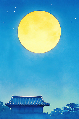 자연요소 식물 한국전통 명절 건축 아시아 고건축 하늘 날씨 달 야간 그림 생태계 파일형식 풍경_경치 AI콘텐츠 전통 건축물 조명 자연 기온 별 풍경 한국 디자인 예술 정원 나무 고요 풍경화 야경 일러스트 국내일러스트 JPG 밤하늘 보름달 정월대보름 한옥 AI일러스트
