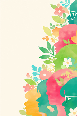 식물 컨셉 사람 신체부위 그림 생태계 파일형식 AI콘텐츠 여자 얼굴 꽃 컬러 색감 예술 디자인 화려 백그라운드 벽화 표현 자연 생명 뷰티풀 조화 창의성 일러스트 국내일러스트 JPG AI일러스트