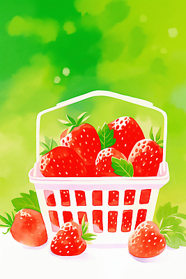 식물 계절 음식 컬러 농업 과일 생태계 파일형식 AI콘텐츠 딸기 바구니 여름 초록색 백그라운드 신선 잎 농장 수확 자연 디저트 건강 디자인 열대 일러스트 국내일러스트 JPG AI일러스트