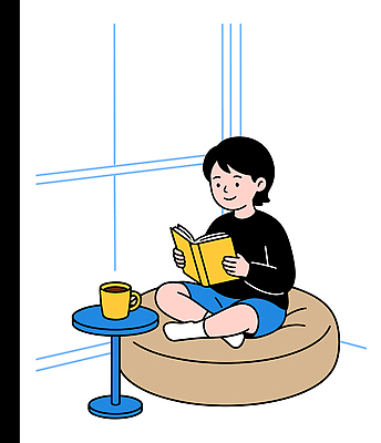 손 어린이 쿠션 일러스트 창문 모션 탁자 주택 앉기 책 컵 소파 독서 햇빛 노란색 방 시간 컵받침 즐거움 페이지 사색 국내일러스트 AI파일 식기 감정 컬러 가구 생각 의자 사람 건물 신체부위 태양 받침대 파일형식 벡터