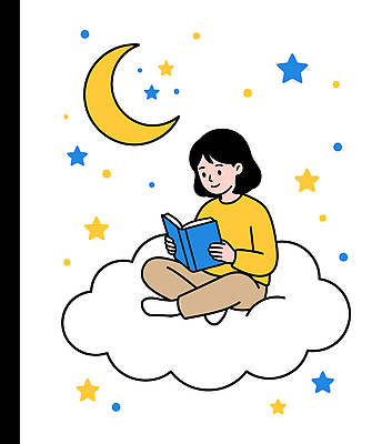 감정 별 여유 일러스트 상상 하늘 이야기 소녀 책 독서 별자리 꿈 달 편안함 집중 읽기 즐거움 사색 별빛 국내일러스트 AI파일 자연요소 여자 어린이 컨셉 생각 모션 빛 감각 파일형식 벡터