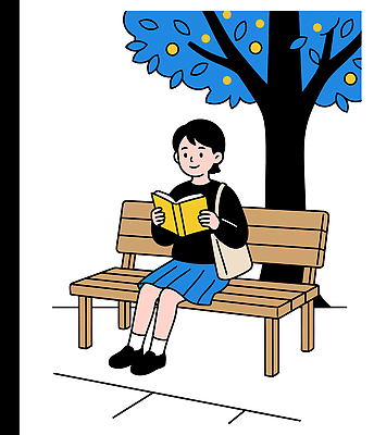 나무 공원 행복 어린이 벤치 일러스트 모션 자연 소녀 취미 책 학습 독서 청결 시간 즐거움 주말 일과 사색 국내일러스트 AI파일 식물 공공시설 여자 교육 감정 생각 의자 사람 위생 생태계 파일형식 벡터