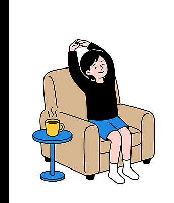 음료 어린이 일러스트 모션 주택 앉기 취미 생활 컵 소파 독서 스트레칭 시간 편안함 즐거움 사색 국내일러스트 AI파일 식기 감정 생각 의자 사람 건물 운동 감각 파일형식 벡터