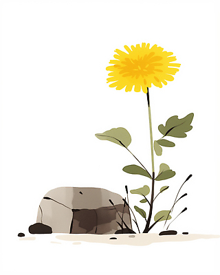 식물 꽃 컬러 봄 생태계 파일형식 AI콘텐츠 민들레 돌_바위 자연 잎 성장 바닥 흙 노란색 생명 환경 조화 들꽃 줄기 뿌리 자원 일러스트 국내일러스트 JPG 봄꽃 AI일러스트