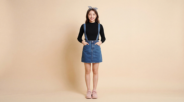 JPG 모델 편집이미지 손 옷 여자 패션 포즈 백그라운드 밝음 미소 카메라 청바지 머리띠 주머니 의료성형뷰티 스타일 편집실사 AI인물포토 AI콘텐츠 장신구 바지 표정 사람 신체부위 전자제품 CG 파일형식 AI포토