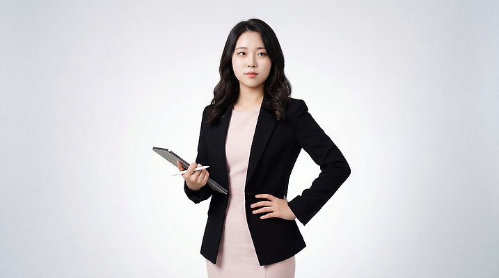 JPG 편집이미지 여자 포즈 비즈니스 직장 정장 태블릿 사무실 카메라 기계 업무 자신감 모던 의료성형뷰티 편집실사 AI인물포토 AI콘텐츠 옷 감정 회사 사람 전자제품 스마트기기 작업 CG 파일형식 AI포토