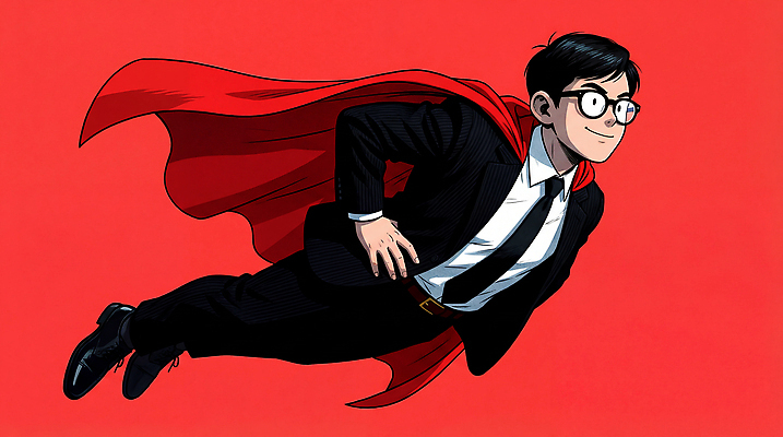 JPG 캐릭터 남자 안경 백그라운드 일러스트 모션 미소 정장 빨간색 꿈 도전 비행 도시 비즈니스맨 변화 망토 상상력 슈퍼히어로 창의력 국내일러스트 AI일러스트 AI콘텐츠 잡화 옷 컬러 컨셉 비즈니스 표정 사람 직장인 영웅 파일형식