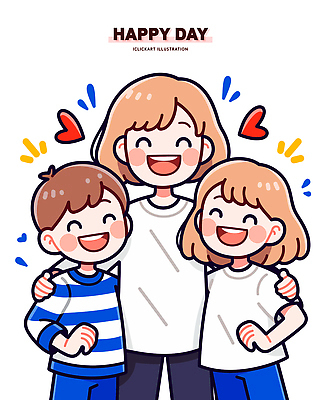 행복 어린이 일러스트 가족 응원 모션 포옹 따뜻함 사랑 웃음 친구 다정 기쁨 표현 즐거움 순간 동심 국내일러스트 AI파일 감정 컨셉 관계 안기 표정 사람 파일형식 벡터