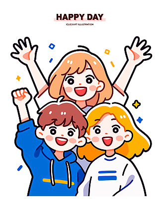 행복 감정 컬러 백그라운드 일러스트 모션 청소년 웃음 여러명 친구 기쁨 만남 즐거움 그림 친목 손흔들기 국내일러스트 AI파일 다수 컨셉 관계 표정 사람 파일형식 벡터