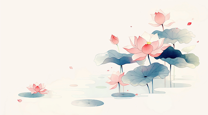 JPG 식물 꽃 여유 물결 분홍색 컬러 잎 일러스트 자연 하늘 생명 연꽃 풍경 물 여름 노란색 연못 수면 수중식물 연습 국내일러스트 AI일러스트 AI콘텐츠 자연요소 계절 감정 생태계 파일형식