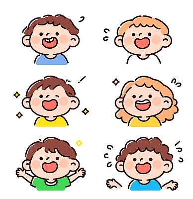 캐릭터 행복 감정 얼굴 어린이 일러스트 모션 놀이 표정 웃음 기쁨 다양 표현 즐거움 그림 국내일러스트 AI파일 다수 사람 신체부위 파일형식 벡터