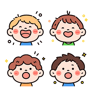 행복 감정 얼굴 어린이 컬러 일러스트 장난 모션 놀이 표정 밝음 웃음 친구 머리 기쁨 표현 그림 특징 국내일러스트 AI파일 관계 사람 신체부위 파일형식 벡터