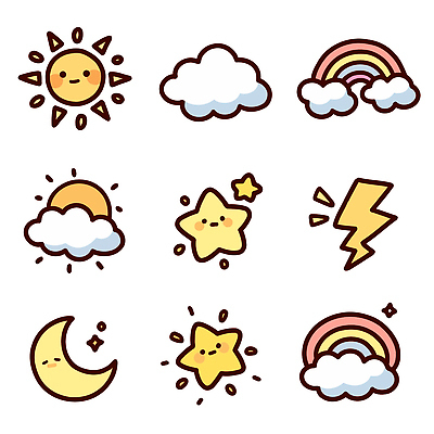 디자인 행복 별 어린이 컬러 무지개 일러스트 날씨 햇빛 달 표현 번개 즐거움 그림 조화 상상력 국내일러스트 AI파일 자연요소 감정 사람 태양 파일형식 벡터