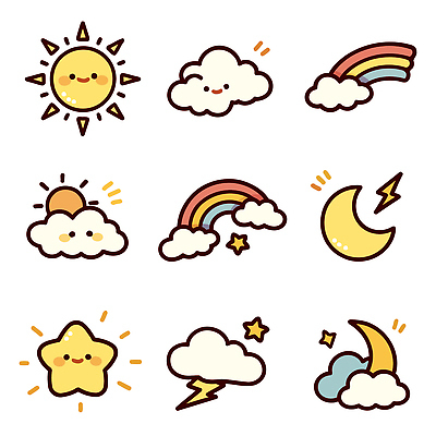모양 기호 디자인 감정 별 어린이 컬러 무지개 일러스트 자연 날씨 햇빛 환경 달 표현 아기 전기에너지 그림 국내일러스트 AI파일 자연요소 문자 사람 태양 에너지 생태계 파일형식 벡터