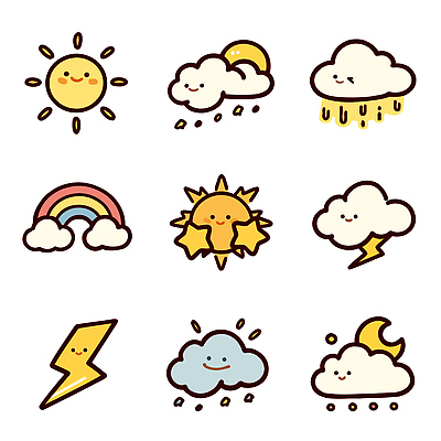 캐릭터 디자인 무지개 일러스트 놀이 날씨 따뜻함 빛 햇빛 태양 표현 번개 그림 이미지 국내일러스트 AI파일 자연요소 파일형식 벡터