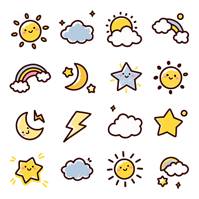디자인 행복 별 컬러 무지개 일러스트 하늘 아침 날씨 따뜻함 여름 햇빛 태양 달 저녁 번개 그림 국내일러스트 AI파일 주간 자연요소 계절 감정 야간 파일형식 벡터