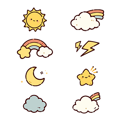 캐릭터 디자인 별 컬러 무지개 일러스트 자연 날씨 태양 달 기상 표현 그리기 번개 그림 스타 국내일러스트 AI파일 자연요소 모션 생태계 파일형식 벡터