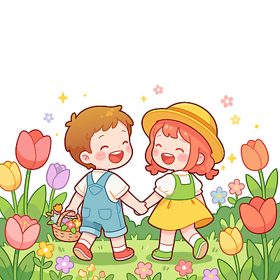 원피스 꽃 행복 어린이 컬러 꽃밭 일러스트 모션 자연 놀이 웃음 친구 소풍 노란색 바구니 손잡기 봄 튤립 즐거움 오후 국내일러스트 AI파일 식물 옷 계절 감정 관계 표정 사람 야외활동 생태계 파일형식 벡터