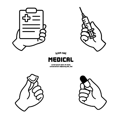 손 라인일러스트 일러스트 의학 건강 병원 주사기 손짓 치료 약 진료 환자 간호사 의사 도구 의료용품 상담 예방 국내일러스트 AI파일 의료기기 모션 신체부위 의료진 파일형식 벡터