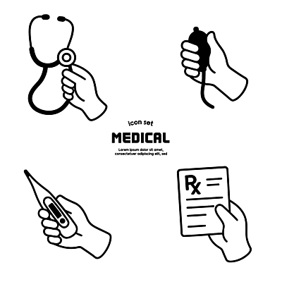 손 라인일러스트 일러스트 의학 청진기 의료기기 건강 병원 손짓 치료 약 진료 의사 도구 질병 체온계 약국 검사_조사 예방 처방전 국내일러스트 AI파일 모션 신체부위 의료진 온도계 파일형식 벡터