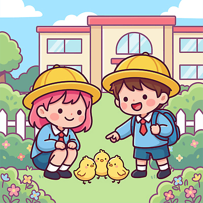 나무 학생 공원 교육 꽃 행복 어린이 일러스트 교실 학교 모션 자연 하늘 병아리 웃음 풍경 친구 게임 자연학습 소통 놀기 자연관찰 국내일러스트 AI파일 식물 공공시설 감정 컨셉 관계 놀이 조류 표정 사람 관찰 체험학습 생태계 파일형식 벡터